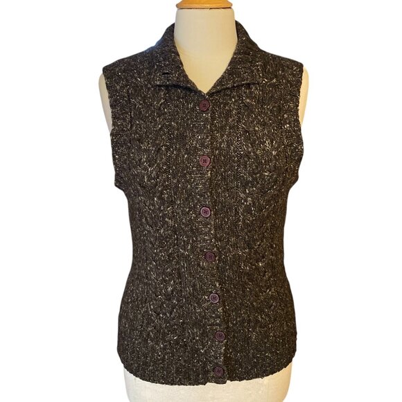 LL Bean Wool Cable Knit Sweater Vest Brown Fisherman Preppy Outdoorsy Heritage-M - Picture 7 of 12